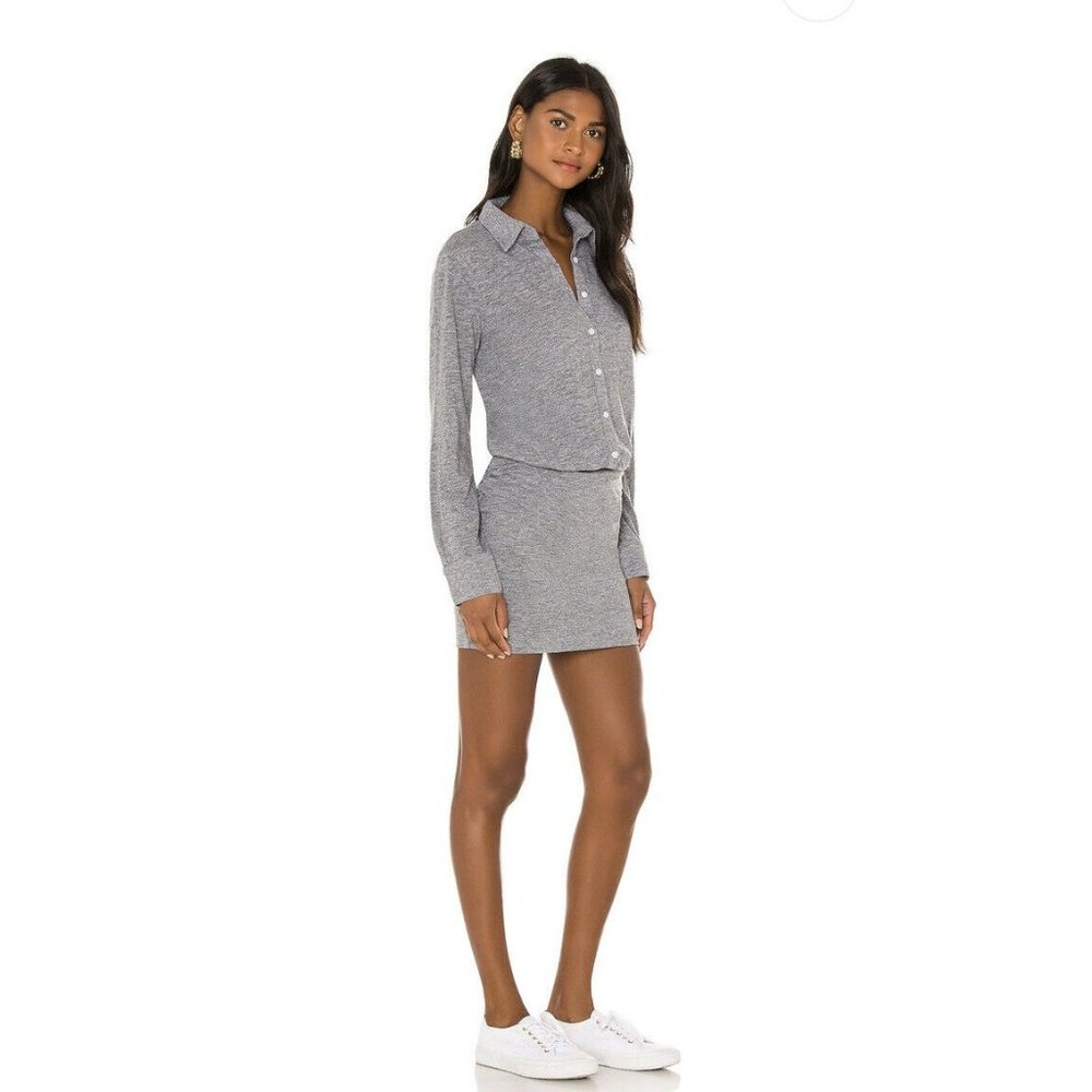 MONROW Granite Shirt Dress With Side Shirring S - Picture 2 of 5